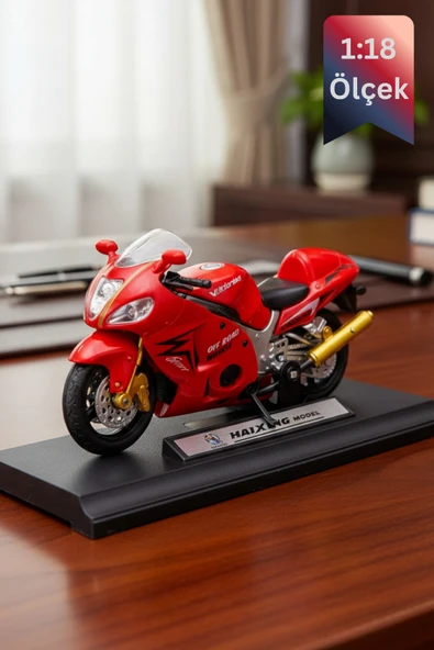Suzuki Hayabusa GSX1300 Die Cast Model Motorsiklet Kırmızı Standlı İnce Detay 1:18 Ölçek ürün görseli 1