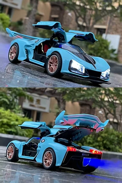 Sesli Işıklı Buhar Atan Metal Die Cast Model Mavi Spor Oyuncak Araba 20x8x5 Cm ürün görseli 1