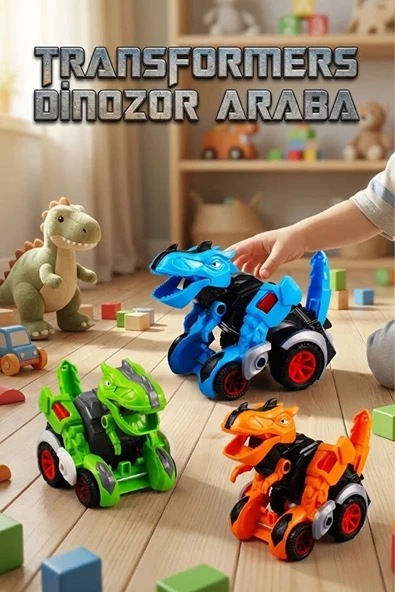 Dönüşen Dinozor Araba Robot Oyuncak 2'si 1 Arada T-Rex Figürlü Yarış Arabası ürün görseli 1