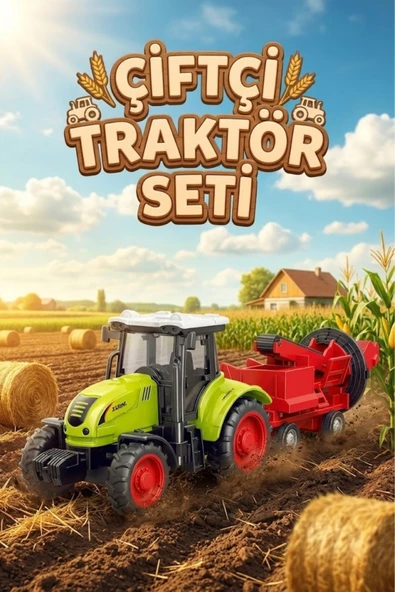 Oyuncak Römorklu Traktör - Hareketli Çiftlik ve Tarım Aracı - Yeşil Biçerdöver Seti (24.5 cm) ürün görseli 1