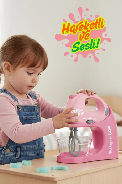 Pembe Hareketli ve Sesli Oyuncak Mikser Evcilik Mutfak Oyunu 18x18 Cm ürün görseli 1