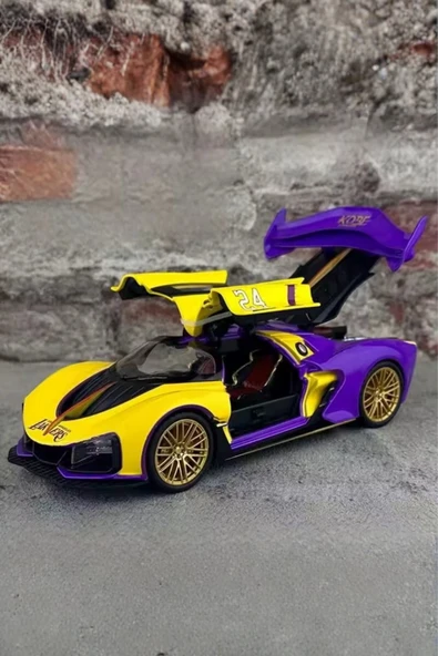 Sesli Işıklı Buhar Atan Metal Die Cast Model Sarı Spor Oyuncak Araba 20x8x5 Cm ürün görseli 1