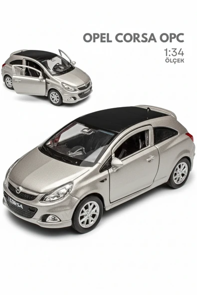 Gri 1:34 Ölçek Die Cast Kapıları Açılır Lisanslı Opel Corsa OPC Oyuncak Metal Model Araba ürün görseli 1