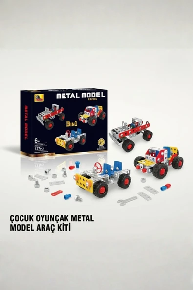 3 in 1 Metal Araba Yapım Seti - 127 Parça Eğitici Mekanik Montaj Oyuncağı Zeka Geliştirici Araç Kiti ürün görseli 1