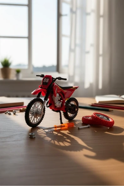 Model Cross Kırmızı Motorsiklet Sök Tak Tekerlekli 1:18 Ölçek 3+ Yaş ürün görseli 1