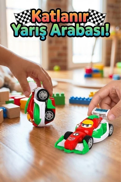 Çarpınca Dönüşen Katlanabilir Oyuncak Yarış Arabası - Pilsiz Darbeye Dayanıklı Akrobat Araba ürün görseli 1
