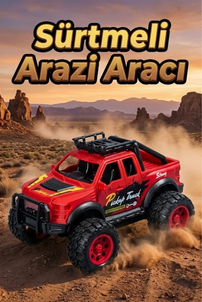 Oyuncak Araba Sürtmeli Büyük Tekerlekli 4x4 Off Road Jeep - Dayanıklı Arazi Aracı 13 Cm Kırmızı ürün görseli 1