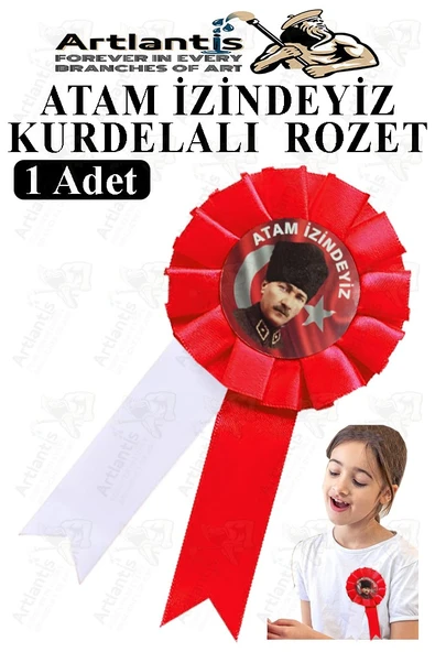 Atam İzindeyiz Atatürk Kurdelalı Rozet 1 Adet Kırmızı Beyaz Yaka Rozeti Çocuk Bayram Etkinlik 15 cm Kokart ürün görseli 1