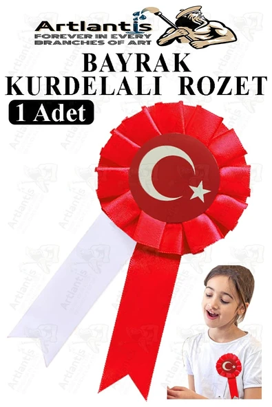 Bayrak Kurdelalı Rozet 1 Adet Kırmızı Beyaz Yaka Rozeti Çocuk Bayram Etkinlik 15 cm Kokart ürün görseli 1