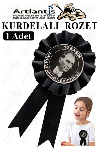 10 Kasım Atatürk Kurdelalı Rozet 1 Adet Siyah Yaka Rozeti Çocuk Bayram Etkinlik 15 cm Kokart ürün görseli 1