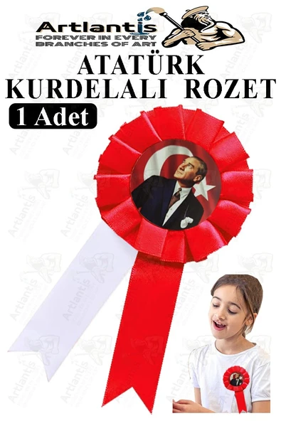 Atatürk Kurdelalı Rozet 1 Adet Kırmızı Beyaz Yaka Rozeti Çocuk Bayram Etkinlik 15 cm Kokart ürün görseli 1