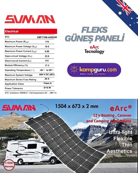 Sunman 175 Wp Flex Solar Panel -  Esnek Güneş Enerji Paneli - Resim 6