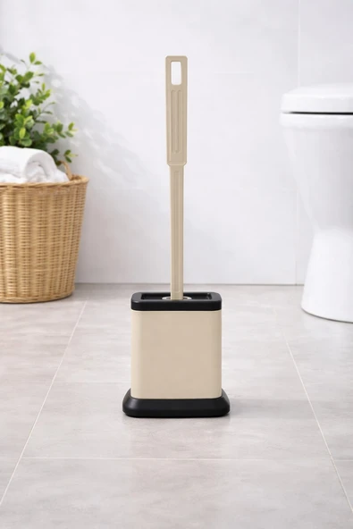 Tuvalet Fırçası Standlı, Modern Banyo Wc Temizleme Fırçası Kare Bej S-220 ürün görseli 1