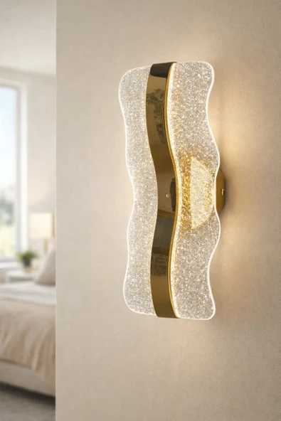 burenze Modern Tasarım Sapphire Pilli Aplik Aç Kapa Butonlu Kablosuz Tak Çalıştır Gold Sarı Gövde ürün görseli 1