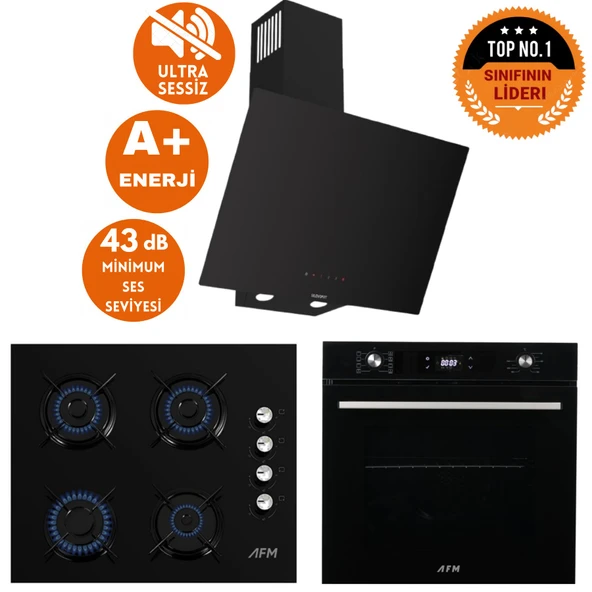 Ferre ve AFM Tech MARKALI Jeo Sessiz  Turbolu Dijital Siyah Ankastre Set (D077-SA + FM7700 +FM2200) ürün görseli 1