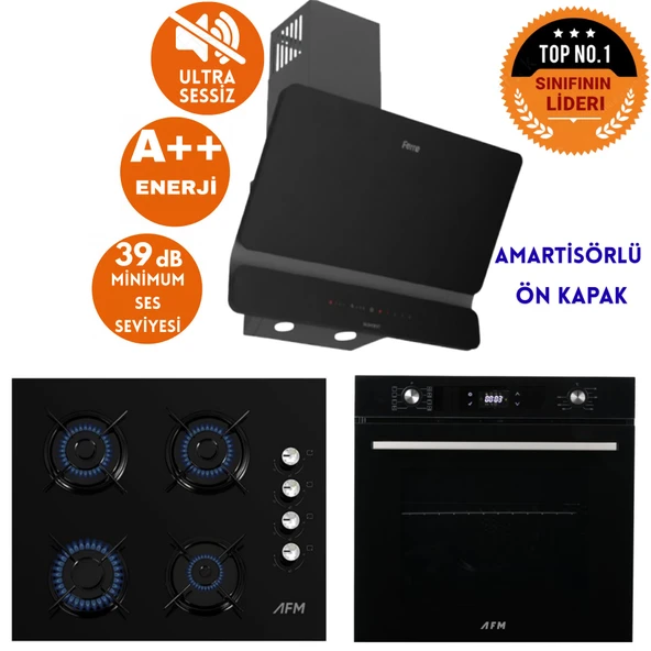 Ferre ve AFM Tech MARKA UPE Sessiz 8 prog.Turbo Siyah Dijital Ankastre Set (D080-SA +FM7700+FM2200) ürün görseli 1