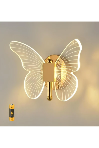 burenze Modern Tasarım Butterfly Kelebek Pilli Aplik Aç Kapa Butonlu Kablosuz Tak Çalıştır Gold Sarı ürün görseli 1
