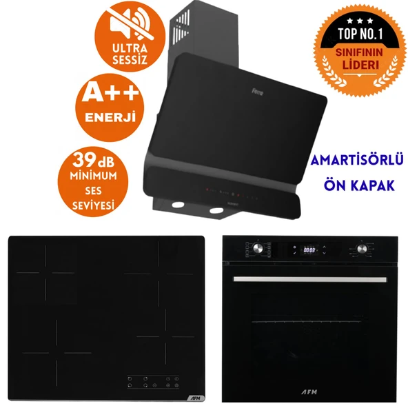 Ferre ve AFM Tech Marka Sessiz Bon Elek.Vitro Siyah Dijital Ankastre Set (D080-SA + V6-04 + FM7700) ürün görseli 1