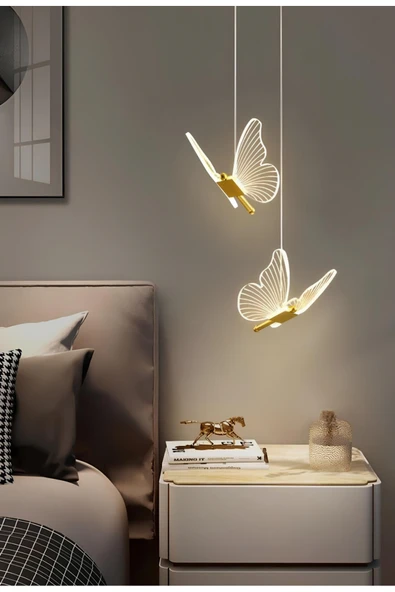 burenze Modern Luxury Tasarım Butterfly Kelebek Sarkıt Avize İkili Gold Sarı Gün Işığı ürün görseli 1
