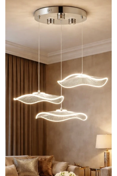 burenze Modern Tasarım Jellyfish Gün Işığı Üçlü Sarkıt Led Avize Krom Gümüş Gövde ürün görseli 1
