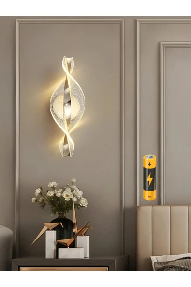 burenze Modern Luxury Queen Ledli Pilli Aplik Gold Sarı Aç Kapa Butonlu Kablosuz Tak Çalıştır Duvar Apliği ürün görseli 1