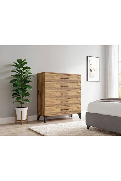 Dienni Arges Şifonyer 5 Çekmeceli 88x30x96 Çam-Çam ürün görseli 1