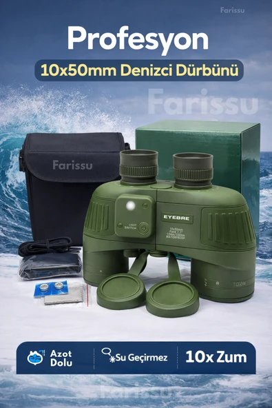 Profesyön 10x50 mm Azot Dolu Su Geçirmez Denizci Dürbünü – Işıklı Pusulalı, Profesyonel Optik Dürbün ürün görseli 1