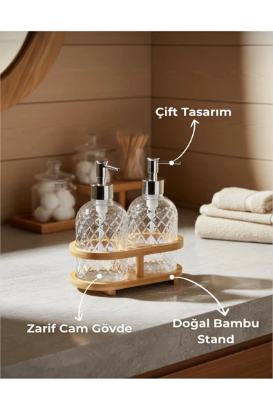 Bambu Standlı 2'li Sabunluk Seti ürün görseli 1