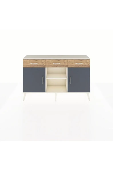 Dienni Arges Konsol 3 Raflı 3 Çekmeceli 3 Kapaklı 132x30x83 Aytaşı-Antrasit/Çam ürün görseli 1