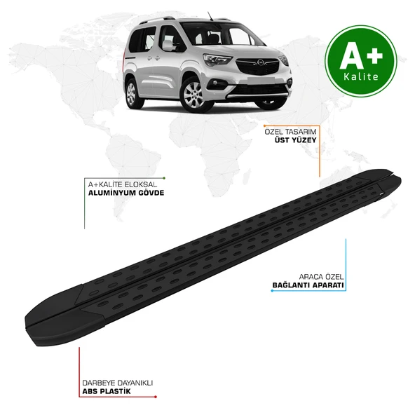 Opel Combo Yan Basamak Kısa Şasi 2019 Model ve Sonrası TrimLine Siyah ürün görseli 1