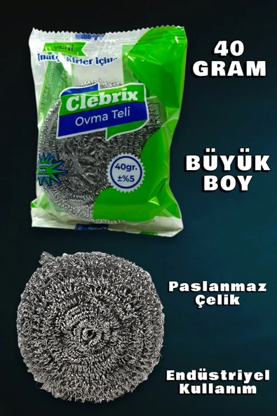 Technow Paslanmaz Çelik Büyük Endüstriyel Boy Bulaşık Ovma Teli 40 gr ürün görseli 1