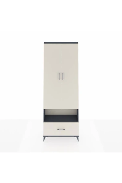 Dienni Arges Dolap 2 Raflı Tek Çekmeceli Tek Askılı 88x30x243 Antrasit-Aytaşı ürün görseli 1