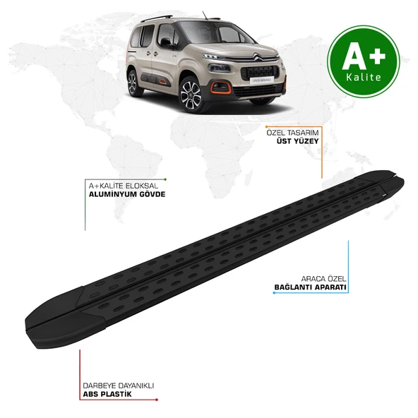 Citroen Berlingo Yan Basamak Kısa Şasi 2019 Model ve Sonrası TrimLine Siyah ürün görseli 1