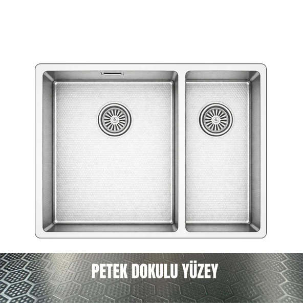 GL General Redux 58x44 Inox Petek Dokulu Sağ 1,5 Gözlü Paslanmaz Çelik Mutfak Eviyesi ürün görseli 1