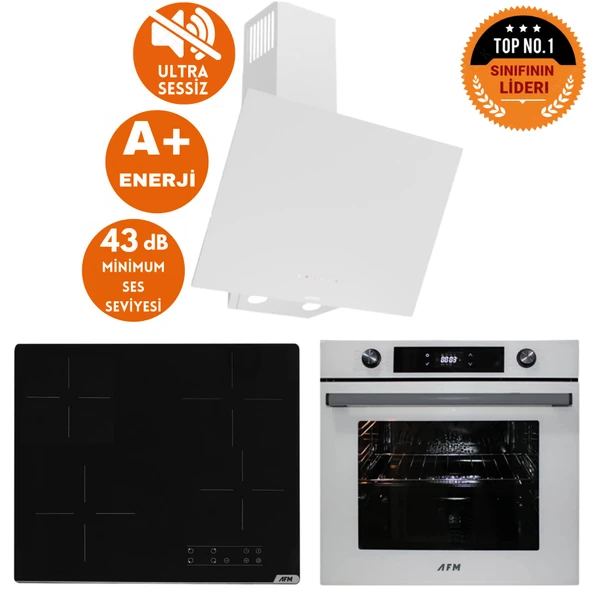 Ferre ve AFM Tech Marka Sessiz Edge Elek.Vitro Beyaz Dijital Ankastre Set (D078-SA + V6-04 +FM7701) ürün görseli 1