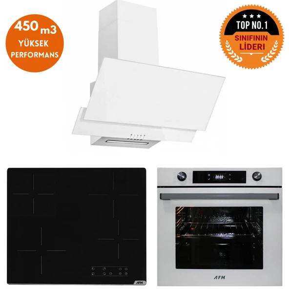 AFM Tech  Hira Elektrikli Vitroseramik Turbo Beyaz Dijital  Ankastre Set ( FM3301 + V6-04 + FM7701) ürün görseli 1