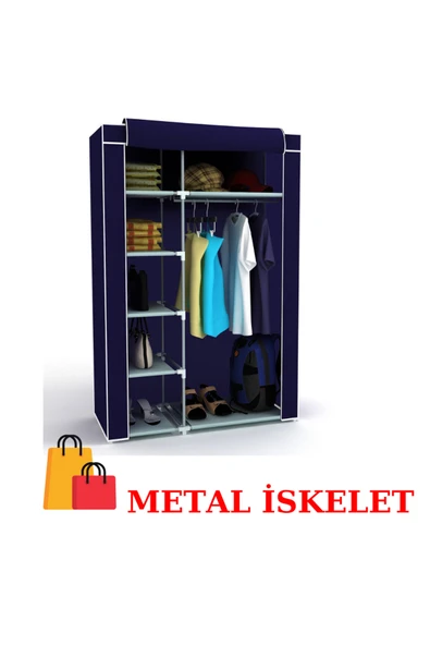PorBig Bez Dolap Metal İskelet Fermuarlı Tyr Portatif Gardırop Yeni LACİVERT ürün görseli 1