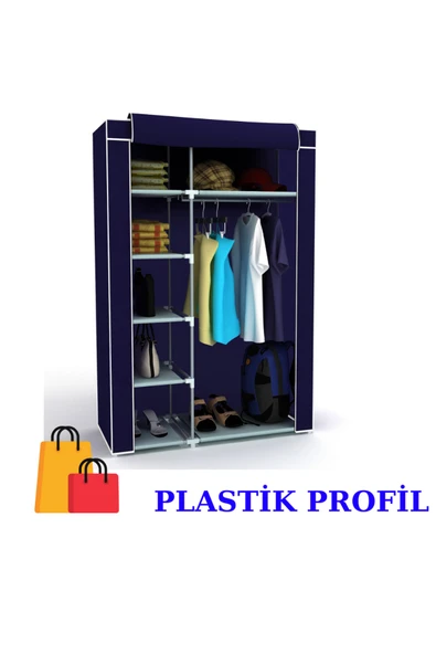 PorBig Bez Dolap Plastik İskelet Fermuarlı Yeni Portatif Gardırop LACİVERT ürün görseli 1