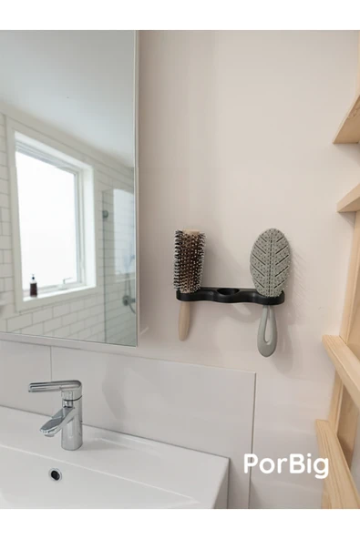 PorBig Tarak ve Fırça Tutucu | Duvar Tipi Banyo Düzenleyici Stand ürün görseli 1