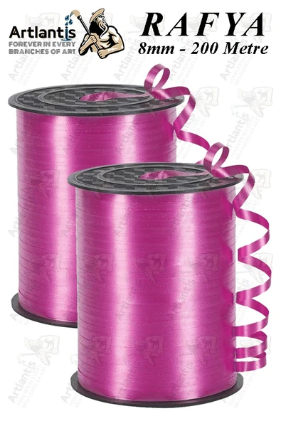 Pembe Rafya Şerit Kurdela 2 Adet 8mm 200 Metre Rabant Rafya Renkli Hediye Paketleme İpi Kurdela Balon Bağlama Ponpon ürün görseli 1