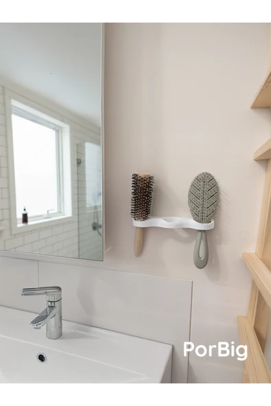 PorBig Tarak ve Fırça Tutucu | Duvar Tipi Banyo Düzenleyici Stand ürün görseli 1