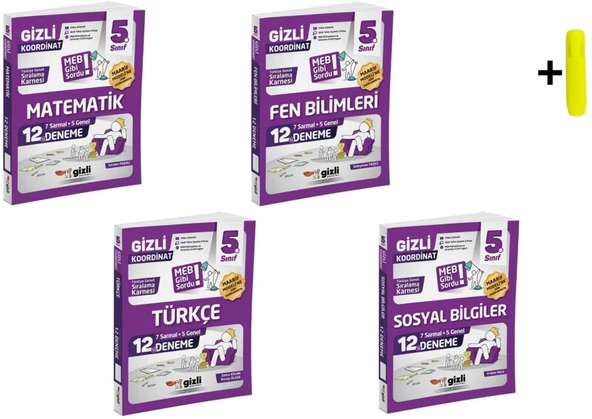 Gizli Yayınları 5. Sınıf Matematik Fen Türkçe Sosyal 12'li Deneme-Meb Gibi Sordu ürün görseli 1