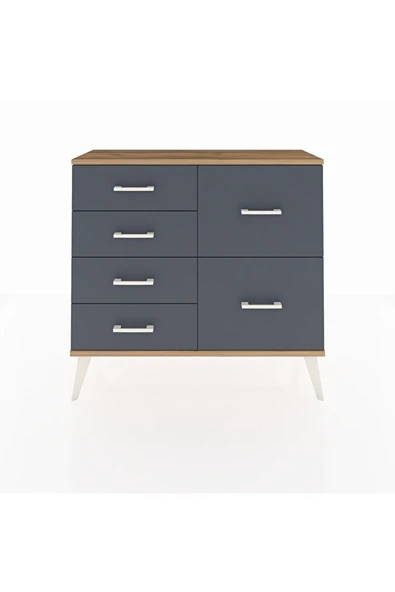 Dienni Arges Şifonyer 6 Çekmeceli 88x30x80 Antrasit-Çam/Antrasit ürün görseli 1