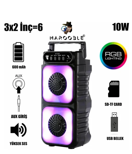HF-3225 RGB Işıklı Taşınabilir Bluetooth Mikrofon Destekli Hoparlör 3x2 İnç Çift Woofer USB TF Destekli ürün görseli 1