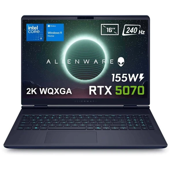 Dell Alienware 16X Aurora AC16251 Ultra 7 255HX 64GB Ram 512GB SSD 8gb RTX5060 115W 240Hz Windows 11 K38 ürün görseli 1