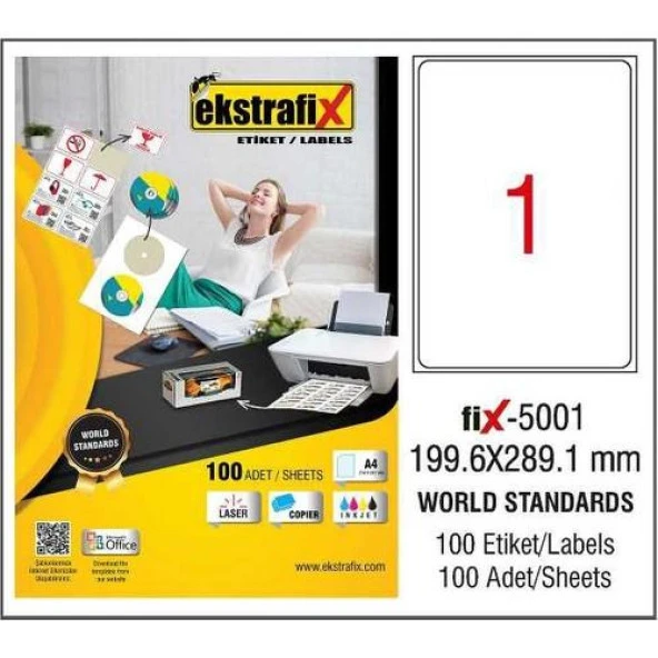 Ekstrafix Lazer Etiket 100 Yaprak 199.6 x 289.1 Mm Laser Copy Inkjet ürün görseli 1