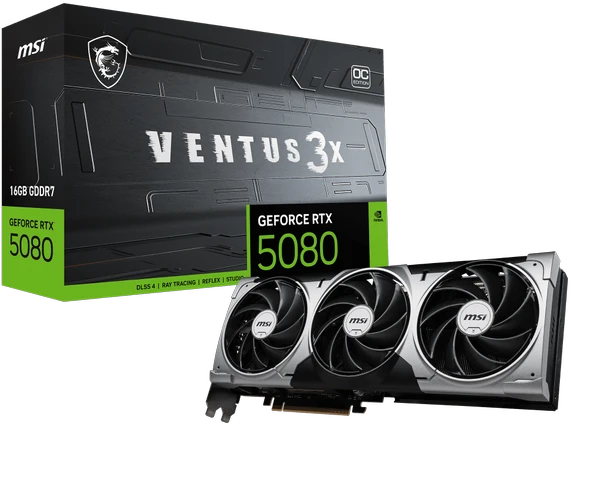 MSI VGA GEFORCE RTX 5080 16G VENTUS 3X OC RTX5080 16GB GDRR7 256 B DX12 PCIE 5.0 X16 (3XDP 1XHDMI) ürün görseli 1