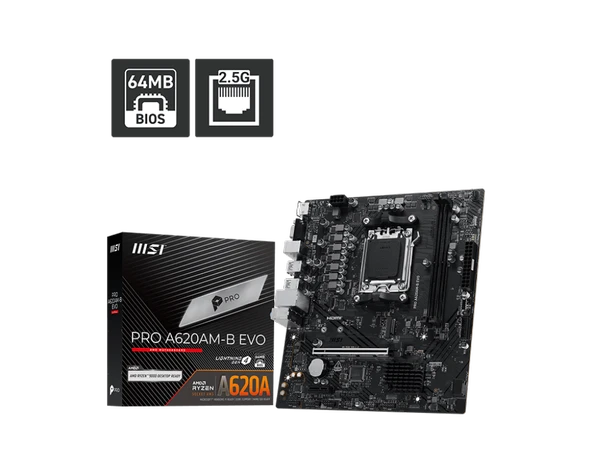 MSI PRO A620AM-B EVO AM5 DDR5 6800(OC) ANAKART ürün görseli 1