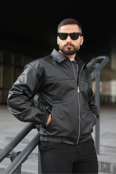Oversize Erkek Deri Ceket - Resim 4