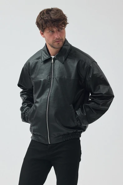 Unisex Oversize Basic Deri Ceket ürün görseli 1